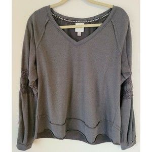 Knox Rose Womens Lace Detail Pullover Sweatshirt Size Large